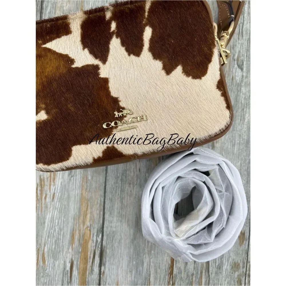 Coach Mini Carey Crossbody Bag In Haircalf With Cow Print Purse